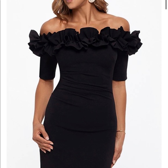 Xscape Dresses Xscape Ruffle Offtheshoulder Short Elbow Sleeve Back